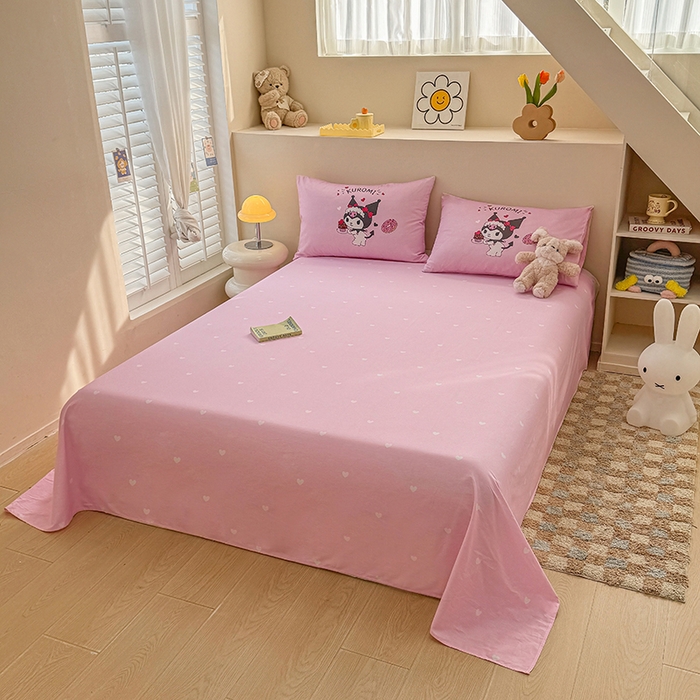 91家纺网 家纺一手货源 找家纺 玉元坊 2025新款大版三丽鸥系列全棉纯棉床单纯棉床裙三四件套简约款 美味库洛米