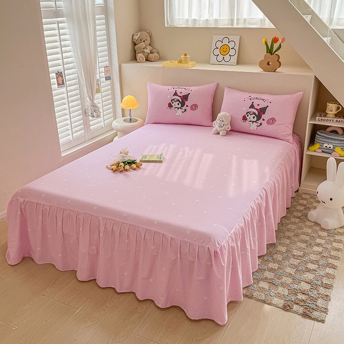 91家纺网 家纺一手货源 找家纺 玉元坊 2025新款大版三丽鸥系列全棉纯棉床单纯棉床裙三四件套简约款 美味库洛米