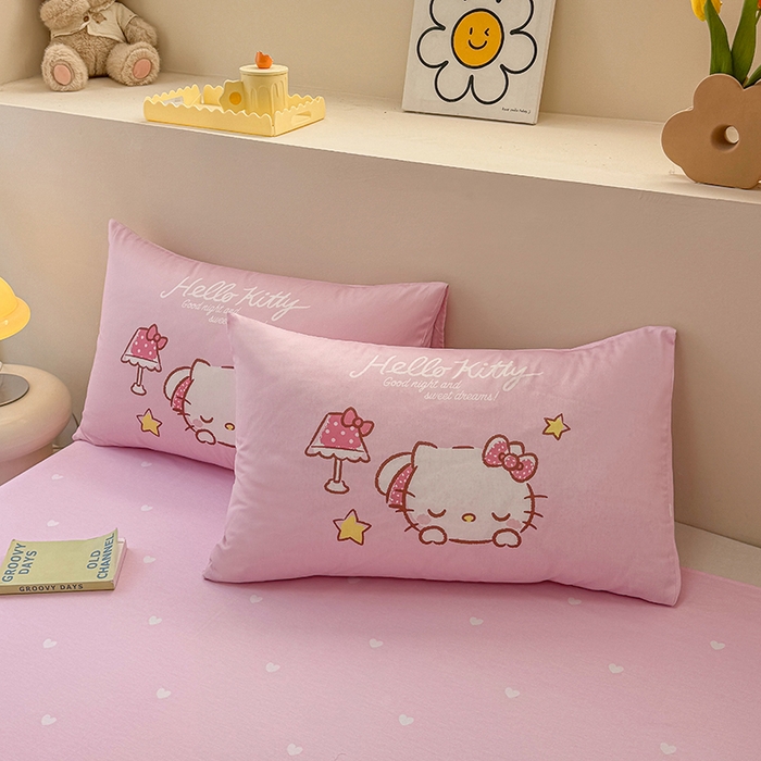 91家纺网 家纺一手货源 找家纺 玉元坊 2025新款大版三丽鸥系列全棉纯棉床单纯棉床裙三四件套简约款 晚安凯蒂