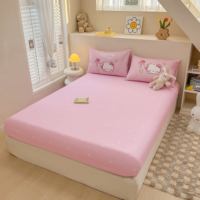 91家纺网 家纺一手货源 找家纺 玉元坊 2025新款大版三丽鸥系列全棉纯棉床单纯棉床裙三四件套简约款 晚安凯蒂