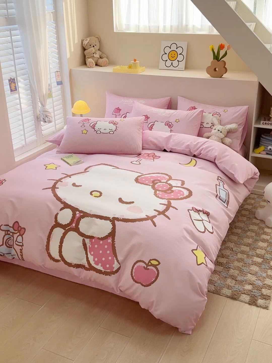 91家纺网 家纺一手货源 找家纺 玉元坊 2025新款大版三丽鸥系列全棉纯棉床单纯棉床裙三四件套简约款 晚安凯蒂