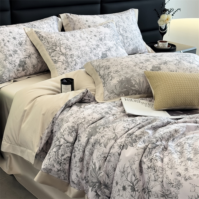 91家纺网 家纺一手货源 找家纺 朵希曼 2026新款全棉贡缎大版数码印花系列 馥韵