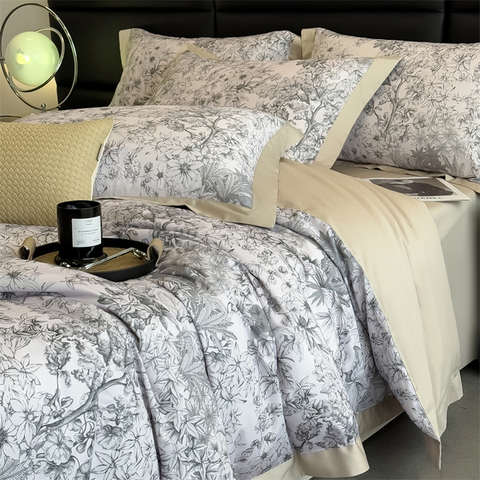 91家纺网 家纺一手货源 找家纺 朵希曼 2026新款全棉贡缎大版数码印花系列 馥韵