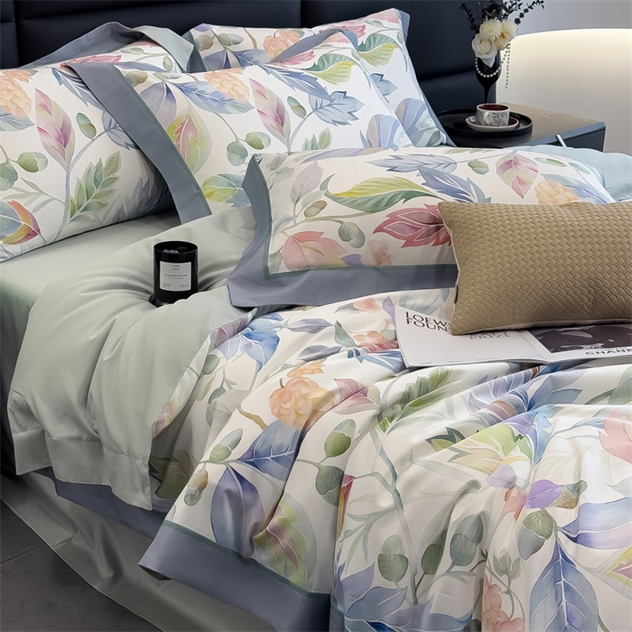 91家纺网 家纺一手货源 找家纺 朵希曼 2026新款全棉贡缎大版数码印花系列 盛夏