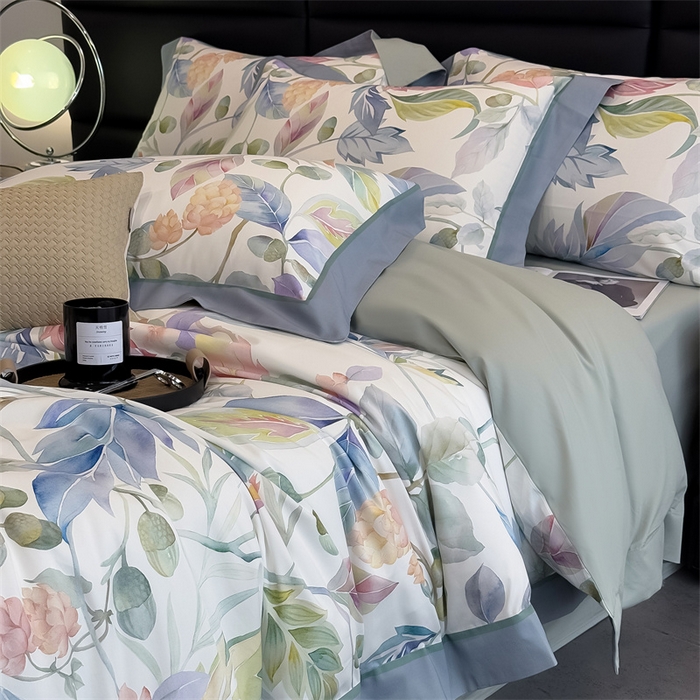 91家纺网 家纺一手货源 找家纺 朵希曼 2026新款全棉贡缎大版数码印花系列 盛夏