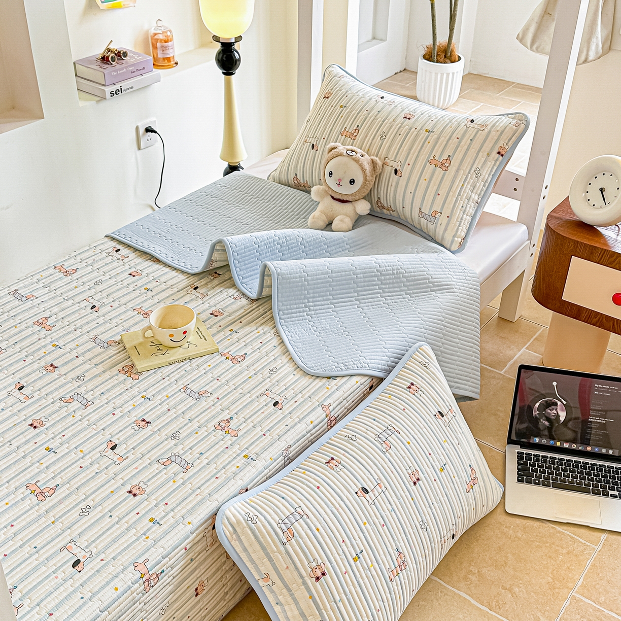 91家纺网 家纺一手货源 找家纺 恒尚居 2025新款A类全棉印花夹棉床盖四季款-系列二 【机灵旺仔】全棉-四季款