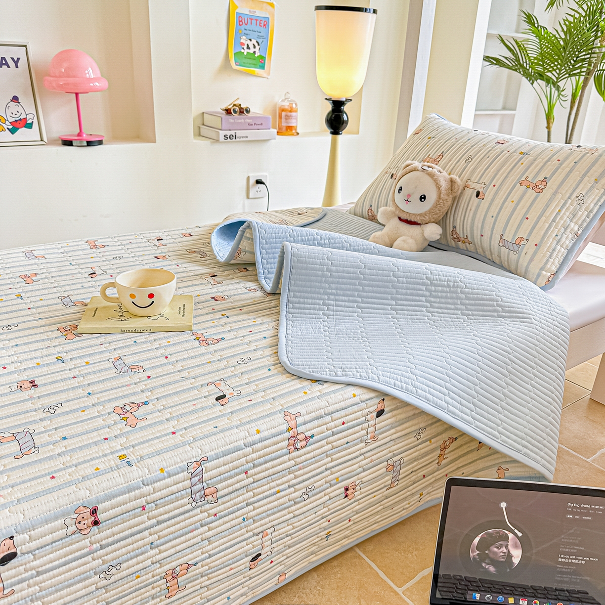 91家纺网 家纺一手货源 找家纺 恒尚居 2025新款A类全棉印花夹棉床盖四季款-系列二 【机灵旺仔】全棉-四季款