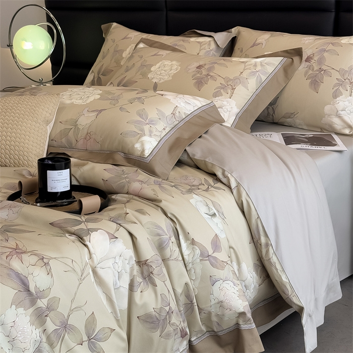 91家纺网 家纺一手货源 找家纺 朵希曼 2026新款全棉贡缎大版数码印花系列 思绮