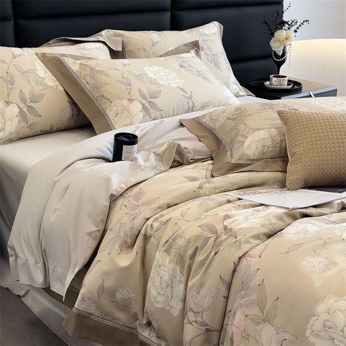 91家纺网 家纺一手货源 找家纺 朵希曼 2026新款全棉贡缎大版数码印花系列 思绮