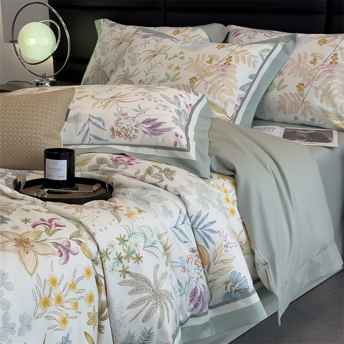 91家纺网 家纺一手货源 找家纺 朵希曼 2026新款全棉贡缎大版数码印花系列 忆梦