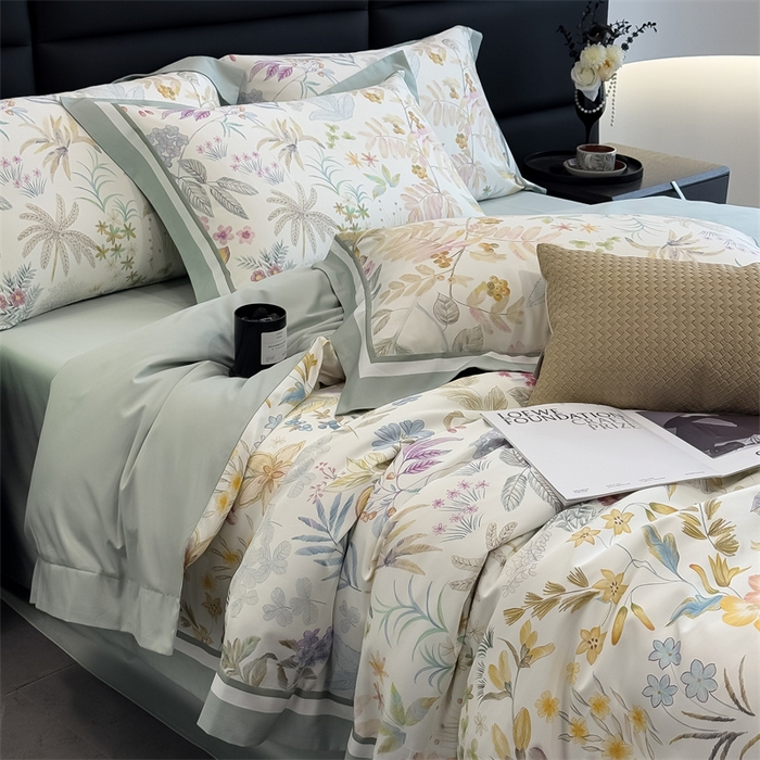 91家纺网 家纺一手货源 找家纺 朵希曼 2026新款全棉贡缎大版数码印花系列 忆梦