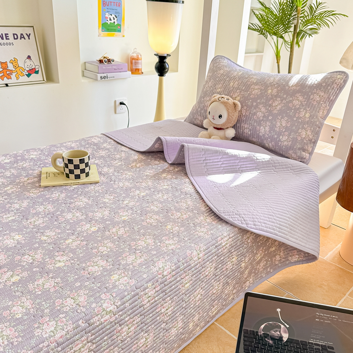 91家纺网 家纺一手货源 找家纺 恒尚居 2025新款A类全棉印花夹棉床盖四季款-系列二 【花田物语】全棉-四季款