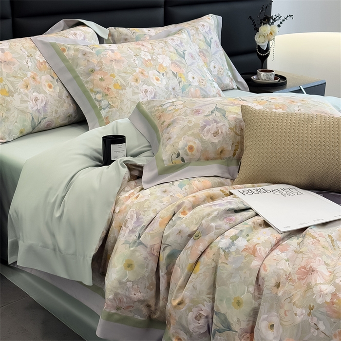 91家纺网 家纺一手货源 找家纺 朵希曼 2026新款全棉贡缎大版数码印花系列 远野