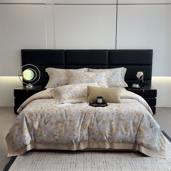 91家纺网 家纺一手货源 找家纺 朵希曼 2026新款全棉贡缎大版数码印花系列 蕴彩