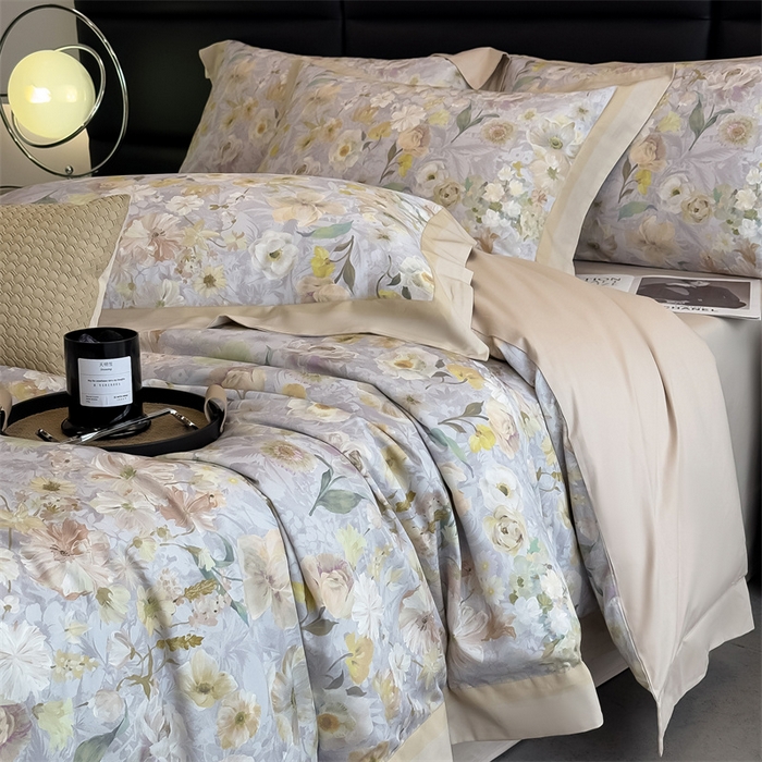 91家纺网 家纺一手货源 找家纺 朵希曼 2026新款全棉贡缎大版数码印花系列 蕴彩