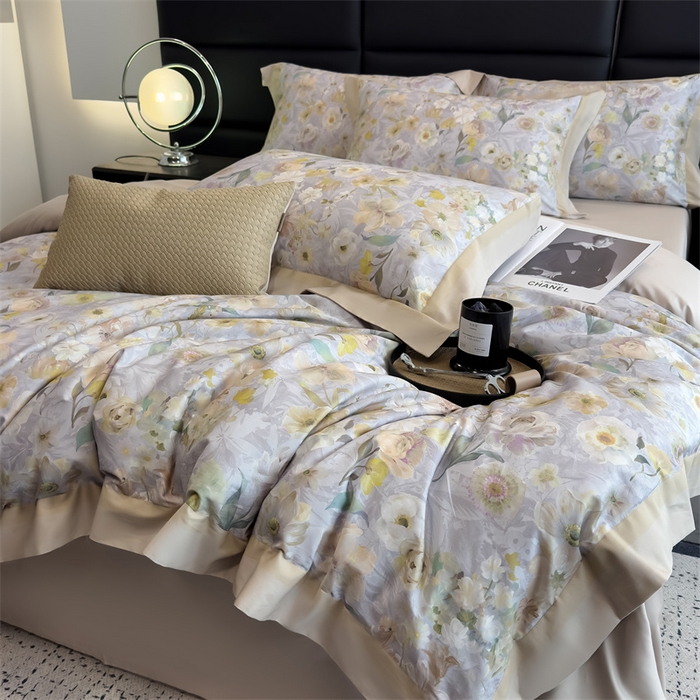 91家纺网 家纺一手货源 找家纺 朵希曼 2026新款全棉贡缎大版数码印花系列 蕴彩