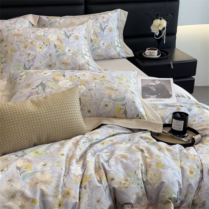 91家纺网 家纺一手货源 找家纺 朵希曼 2026新款全棉贡缎大版数码印花系列 蕴彩