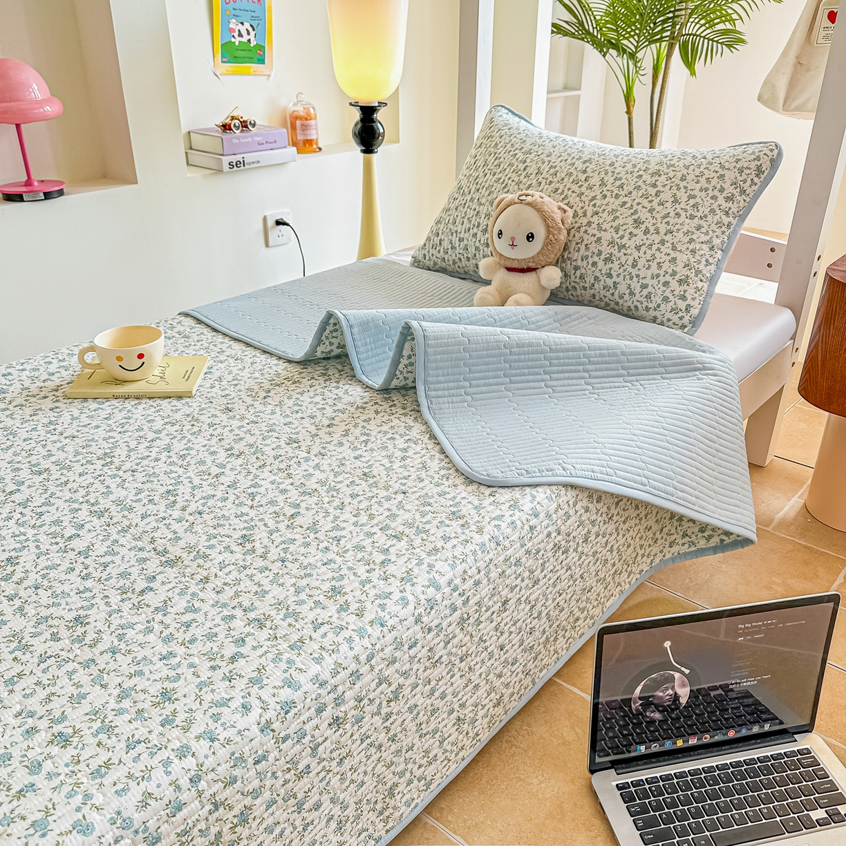 91家纺网 家纺一手货源 找家纺 恒尚居 2025新款A类全棉印花夹棉床盖四季款-系列二 【蓝韵】全棉-四季款