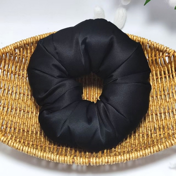 蚕云阁蚕丝家居 2025新款7cm填充缎面真丝大肠发圈 黑色 宽度7cm一个