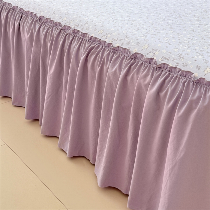 91家纺网 家纺一手货源 找家纺 梦舒羽 2025新款水洗珍珠棉单件床裙双层纱床垫保护罩三件套 花未眠-紫