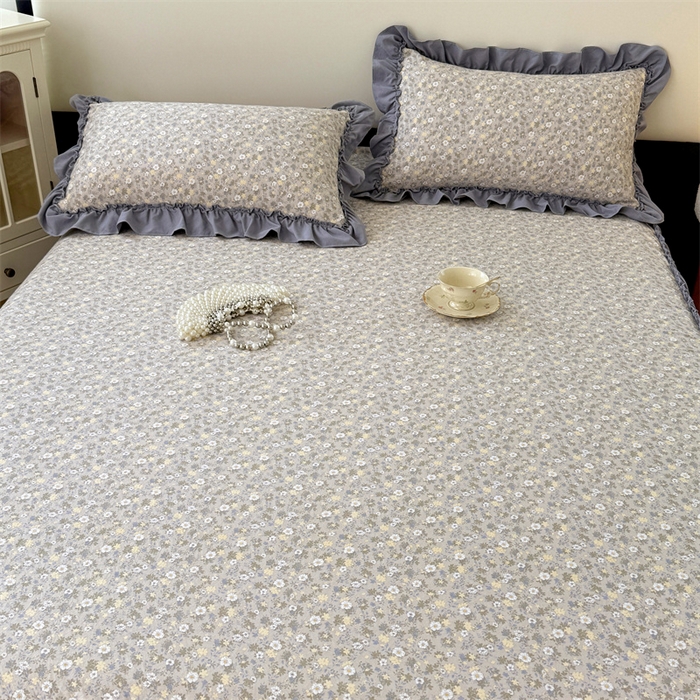 91家纺网 家纺一手货源 找家纺 梦舒羽 2025新款水洗珍珠棉单件床裙双层纱床垫保护罩三件套 花知晓