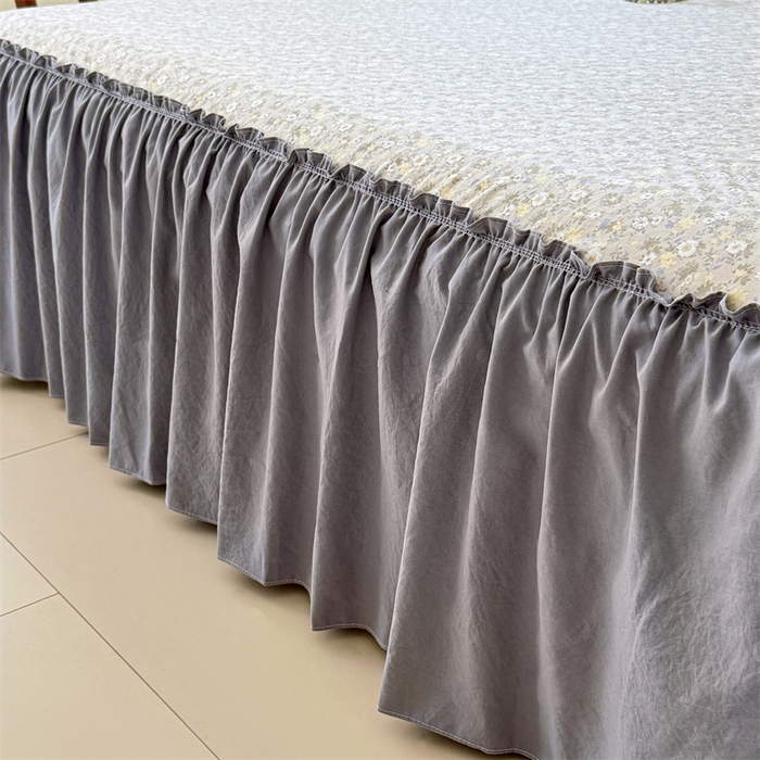 91家纺网 家纺一手货源 找家纺 梦舒羽 2025新款水洗珍珠棉单件床裙双层纱床垫保护罩三件套 花知晓