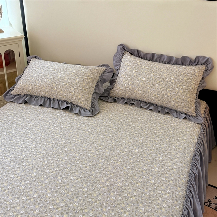 91家纺网 家纺一手货源 找家纺 梦舒羽 2025新款水洗珍珠棉单件床裙双层纱床垫保护罩三件套 花知晓