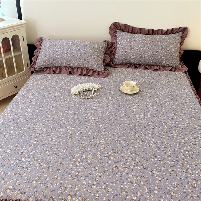 91家纺网 家纺一手货源 找家纺 梦舒羽 2025新款水洗珍珠棉单件床裙双层纱床垫保护罩三件套 蓝相思