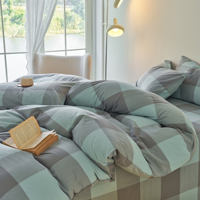 91家纺网 家纺一手货源 找家纺 （总）贝尔 PELLHOME 全棉色织水洗棉格子单被套（可抖音代发）