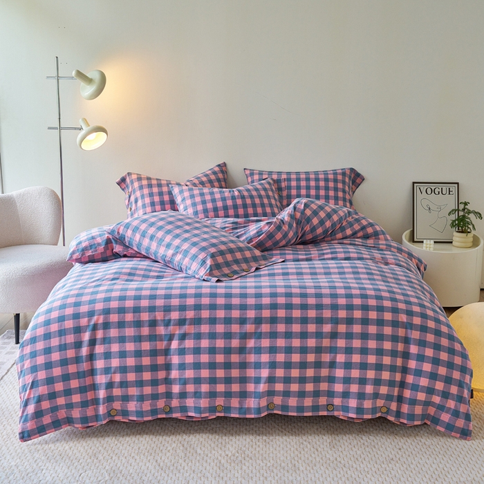 91家纺网 家纺一手货源 找家纺 （总）贝尔 PELLHOME 全棉色织水洗棉格子单被套（可抖音代发）