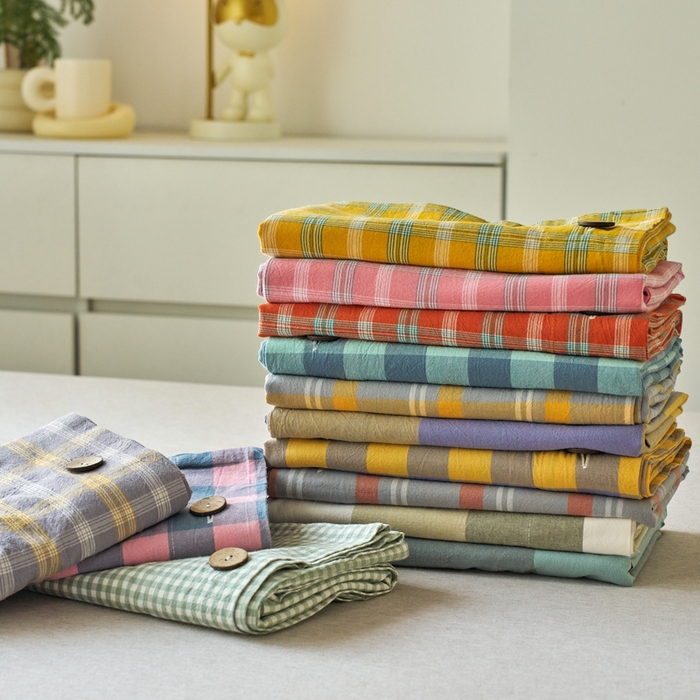 91家纺网 家纺一手货源 找家纺 贝尔 PELLHOME 全棉色织水洗棉格子单被套（可抖音代发） 灰绿大格