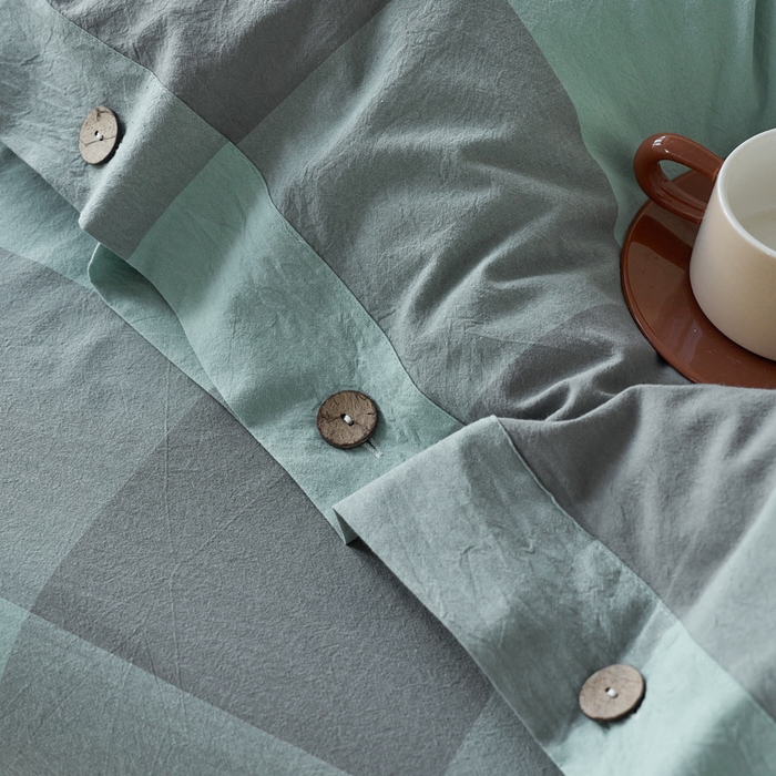 91家纺网 家纺一手货源 找家纺 贝尔 PELLHOME 全棉色织水洗棉格子单被套（可抖音代发） 灰绿大格