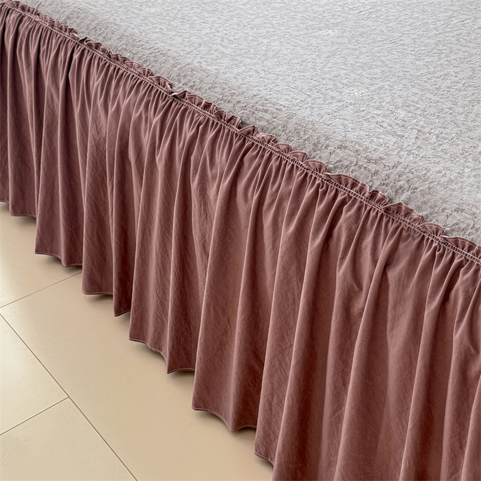 91家纺网 家纺一手货源 找家纺 梦舒羽 2025新款水洗珍珠棉单件床裙双层纱床垫保护罩三件套 墨染芳华