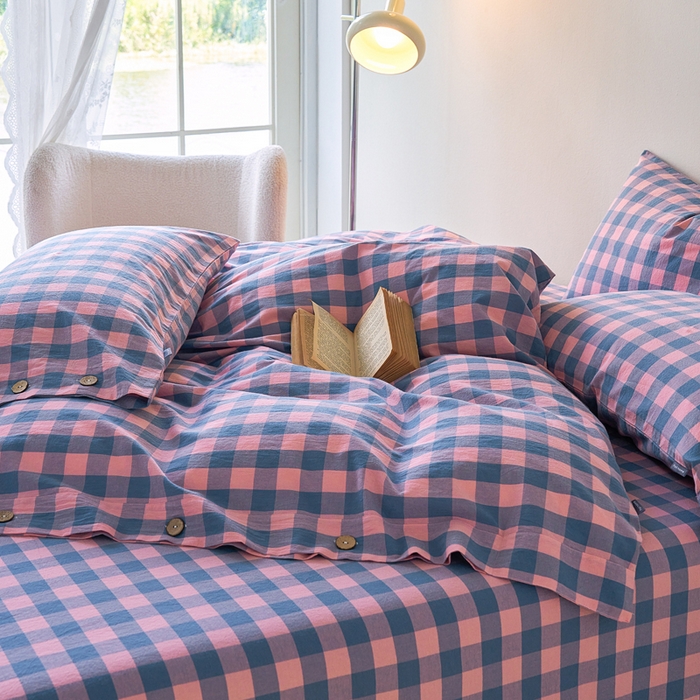 91家纺网 家纺一手货源 找家纺 贝尔 PELLHOME 全棉色织水洗棉格子单被套（可抖音代发） 梦幻-粉