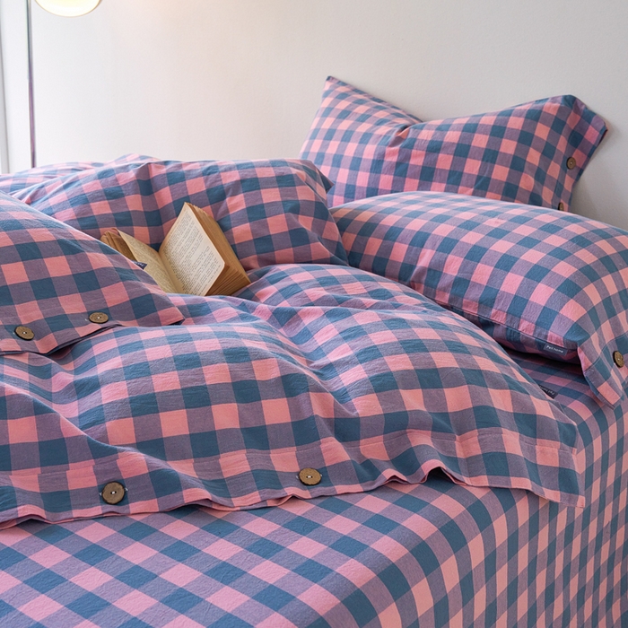 91家纺网 家纺一手货源 找家纺 贝尔 PELLHOME 全棉色织水洗棉格子单被套（可抖音代发） 梦幻-粉