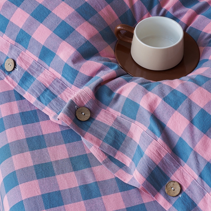 91家纺网 家纺一手货源 找家纺 贝尔 PELLHOME 全棉色织水洗棉格子单被套（可抖音代发） 梦幻-粉