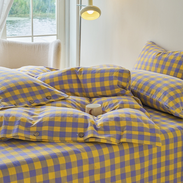 91家纺网 家纺一手货源 找家纺 贝尔 PELLHOME 全棉色织水洗棉格子单被套（可抖音代发） 梦幻-黄