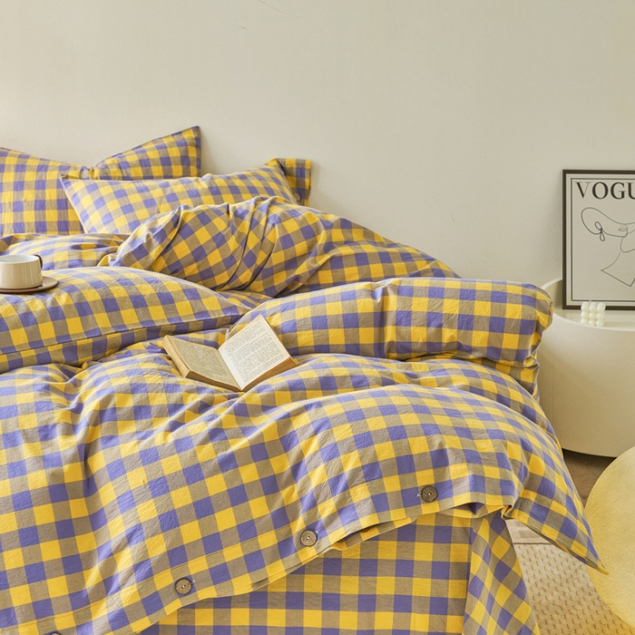 91家纺网 家纺一手货源 找家纺 贝尔 PELLHOME 全棉色织水洗棉格子单被套（可抖音代发） 梦幻-黄