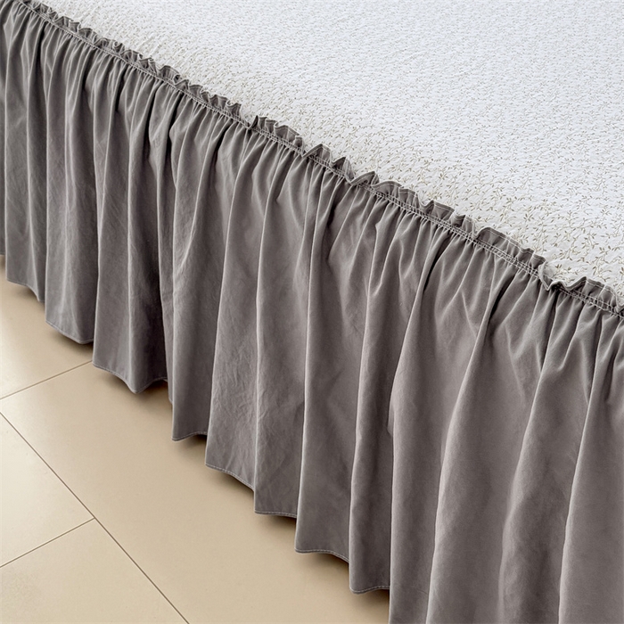 91家纺网 家纺一手货源 找家纺 梦舒羽 2025新款水洗珍珠棉单件床裙双层纱床垫保护罩三件套 宁静花园