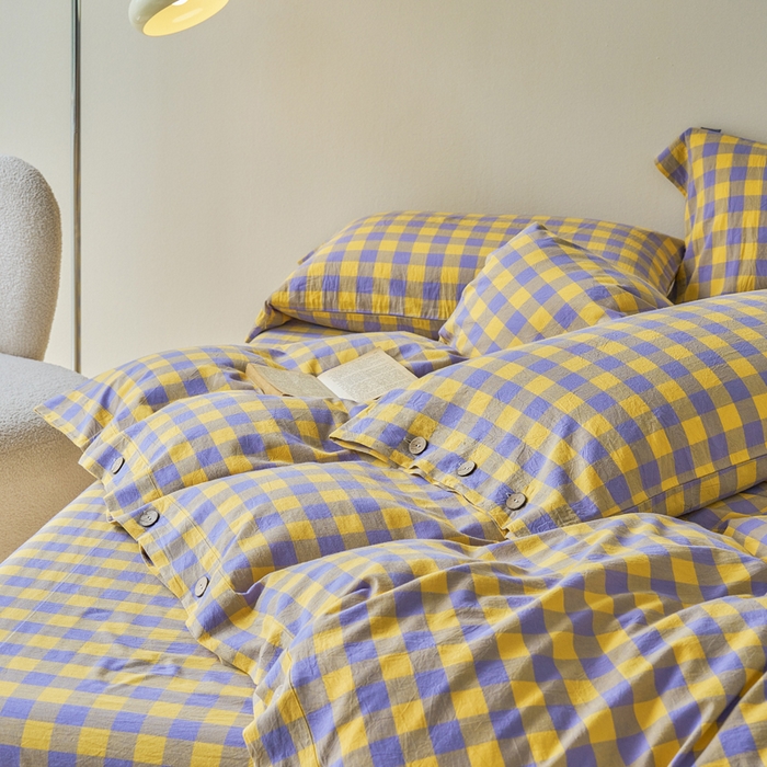 91家纺网 家纺一手货源 找家纺 贝尔 PELLHOME 全棉色织水洗棉格子单被套（可抖音代发） 梦幻-黄