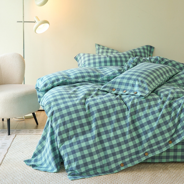 91家纺网 家纺一手货源 找家纺 贝尔 PELLHOME 全棉色织水洗棉格子单被套（可抖音代发） 梦幻-绿
