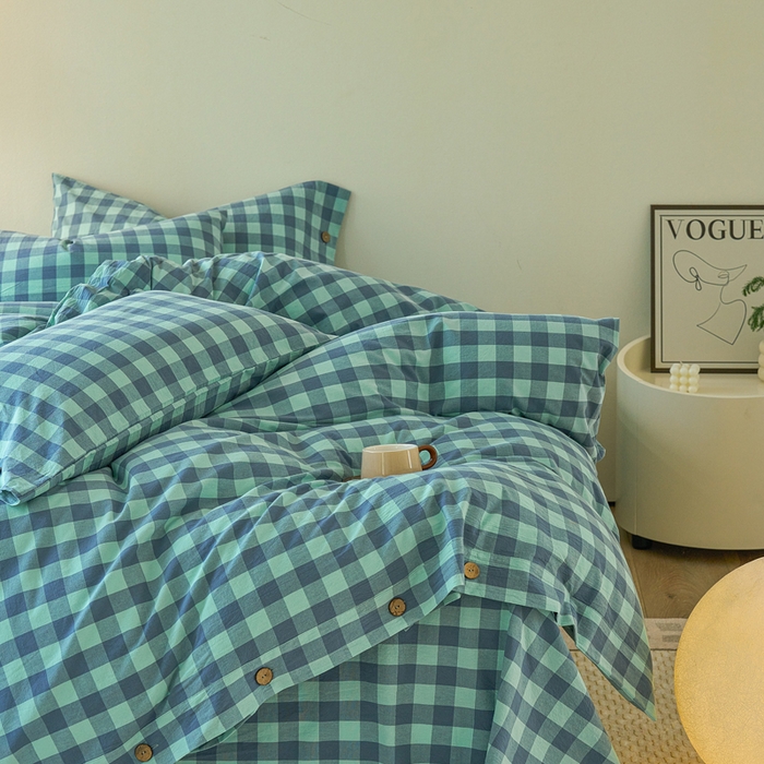 91家纺网 家纺一手货源 找家纺 贝尔 PELLHOME 全棉色织水洗棉格子单被套（可抖音代发） 梦幻-绿