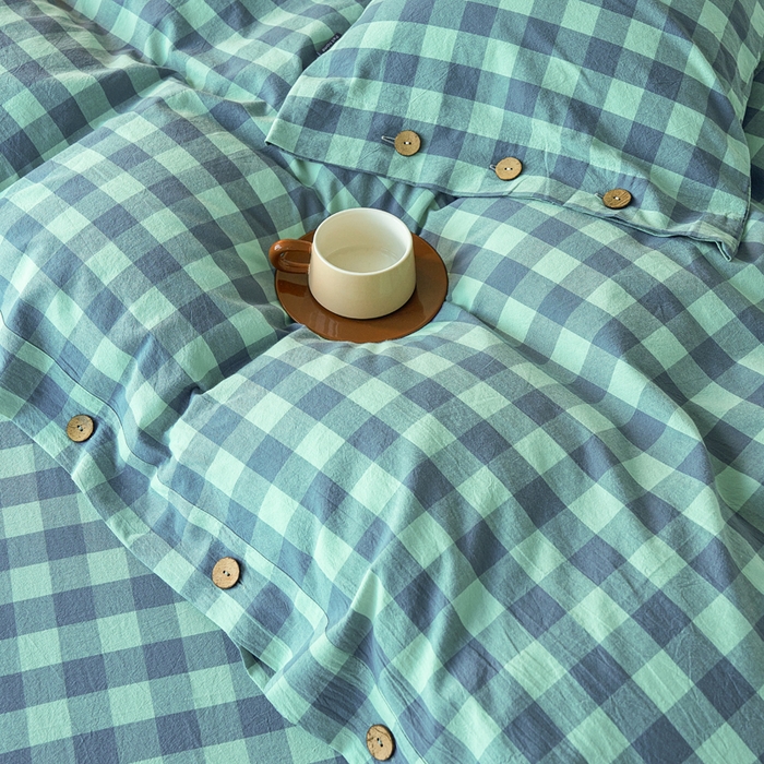 91家纺网 家纺一手货源 找家纺 贝尔 PELLHOME 全棉色织水洗棉格子单被套（可抖音代发） 梦幻-绿