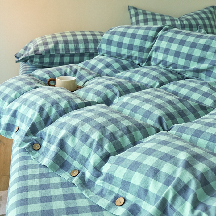 91家纺网 家纺一手货源 找家纺 贝尔 PELLHOME 全棉色织水洗棉格子单被套（可抖音代发） 梦幻-绿
