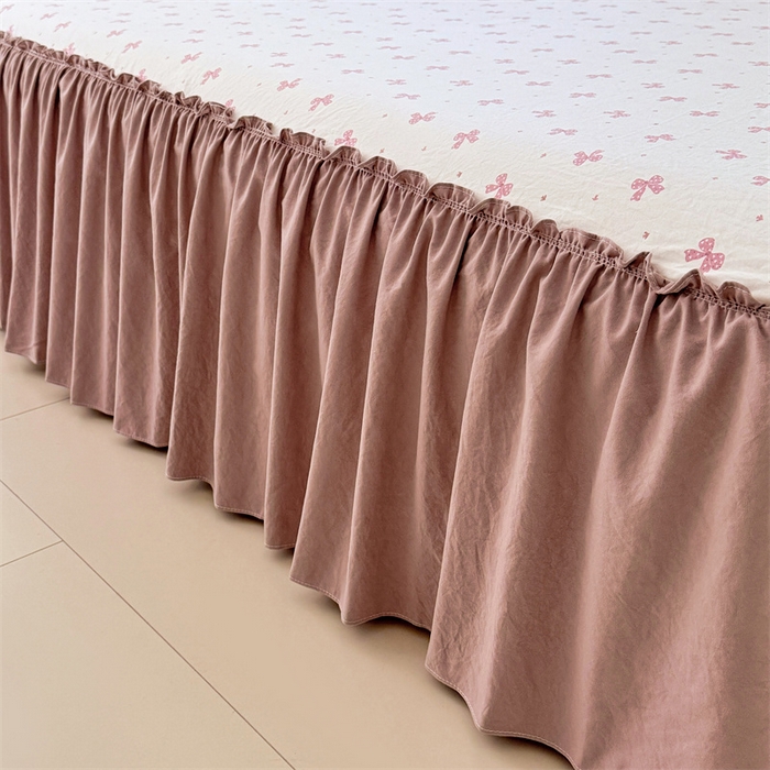 91家纺网 家纺一手货源 找家纺 梦舒羽 2025新款水洗珍珠棉单件床裙双层纱床垫保护罩三件套 怦然心动