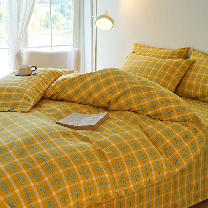 91家纺网 家纺一手货源 找家纺 贝尔 PELLHOME 全棉色织水洗棉格子单被套（可抖音代发） 梦田-黄