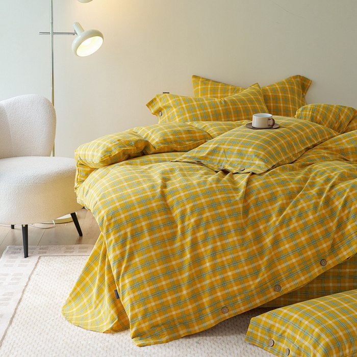91家纺网 家纺一手货源 找家纺 贝尔 PELLHOME 全棉色织水洗棉格子单被套（可抖音代发） 梦田-黄