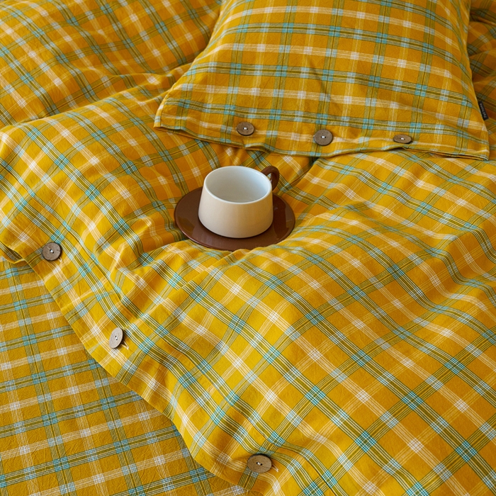 91家纺网 家纺一手货源 找家纺 贝尔 PELLHOME 全棉色织水洗棉格子单被套（可抖音代发） 梦田-黄