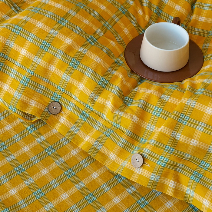 91家纺网 家纺一手货源 找家纺 贝尔 PELLHOME 全棉色织水洗棉格子单被套（可抖音代发） 梦田-黄