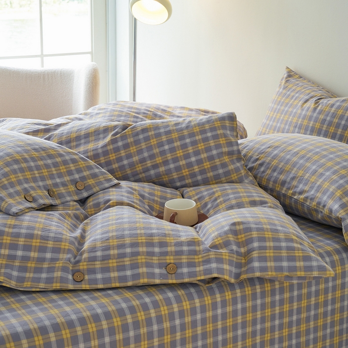 91家纺网 家纺一手货源 找家纺 贝尔 PELLHOME 全棉色织水洗棉格子单被套（可抖音代发） 梦田-灰